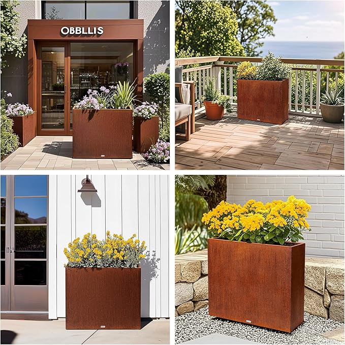CYC Large Pre-Rusted Corten Steel Planter Box Outdoor, 30" H x 34" W x 10" D,Tall Rectangular Metal Planters with Grow Bag,Naturally Rusting Steel Flower Pot,Rustic Décor for Patio,Garden,Deck