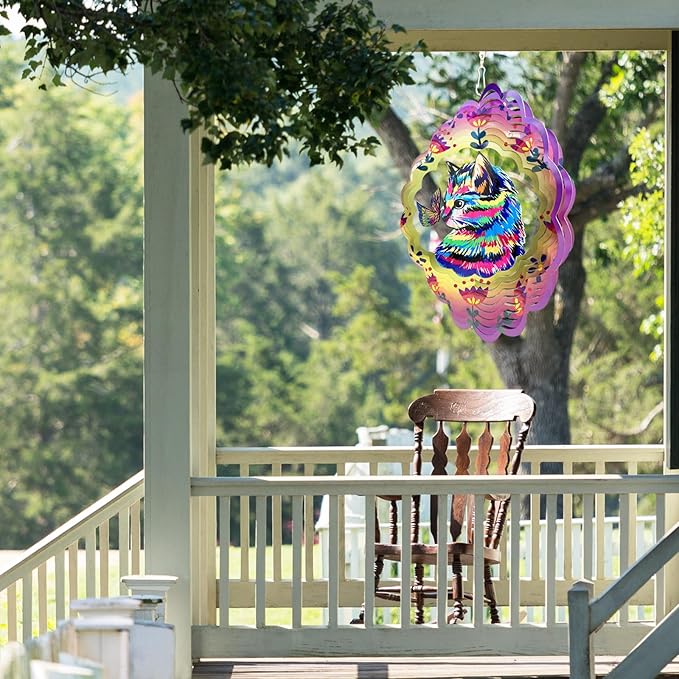 Cat Wind Spinners Metal Gifts for Cat Lovers Women Mom Grandma,12inch Hanging Wind Chime for Outdoor&Indoor Decor for Yard Garden Ornament