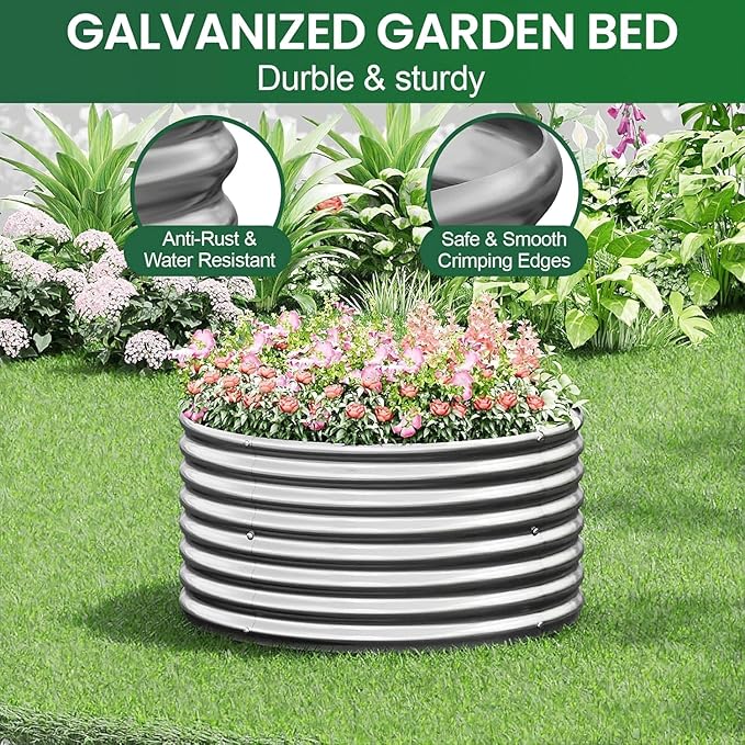 5 Pack 3x3FT Round Corrugated Galvanized Steel Raised Garden Bed Outdoor, Metal Above Ground Garden Bed for Vegetables and Flowers, Raised Beds for Gardening-3x3FTx10Inch
