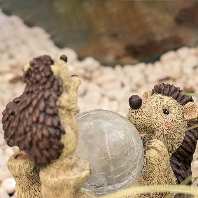 SOFFEE GARDEN Solar Hedgehog Statue with Ball Lamp, 9x5x9 Inch Outdoor Garden Decor, Cute Resin Animal Figurine for Yard Pathway & Patio Lighting