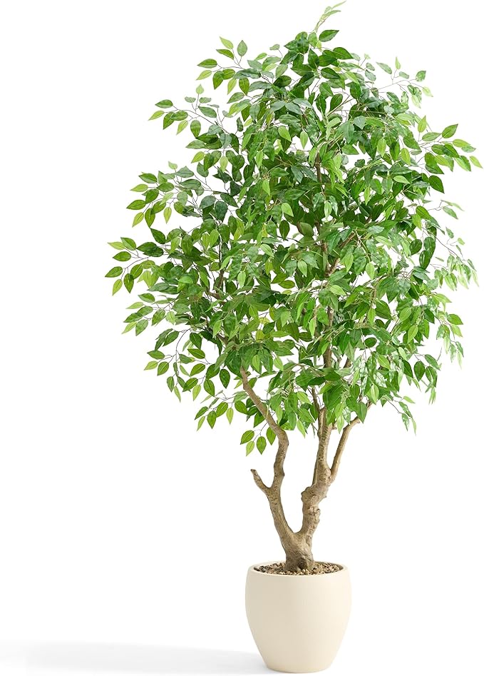 8 FT Large Luxury Artificial Ficus Tree, Tall Faux Banyan Tree with Planter, Extra Lush Stereoscopic Shape, 5 Minutes Easy Set-up, Realistic Tree Trunk & Lifelike Leaves, Home Office Décor