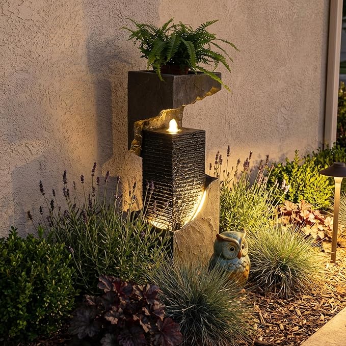 Modern Water Fountain Outdoor 35.4" H Floor Standing Outdoor Fountain with LED Lights and Pump for Garden, Patio, Deck, Backyard, Porch and Home Art Decor…