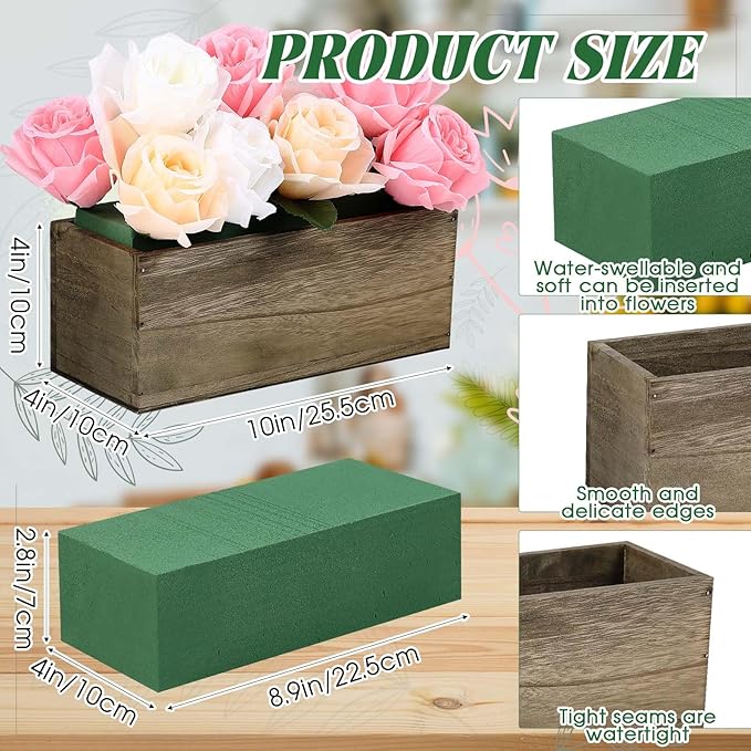 Havawish 10 Sets 10 x 4 x 4 in Wood Rectangular Planter Boxes Bulk Wood Flower Box Centerpiece Vases with Floral Foam Blocks Rustic Flower Pot Indoor Window for Wedding Arrangement