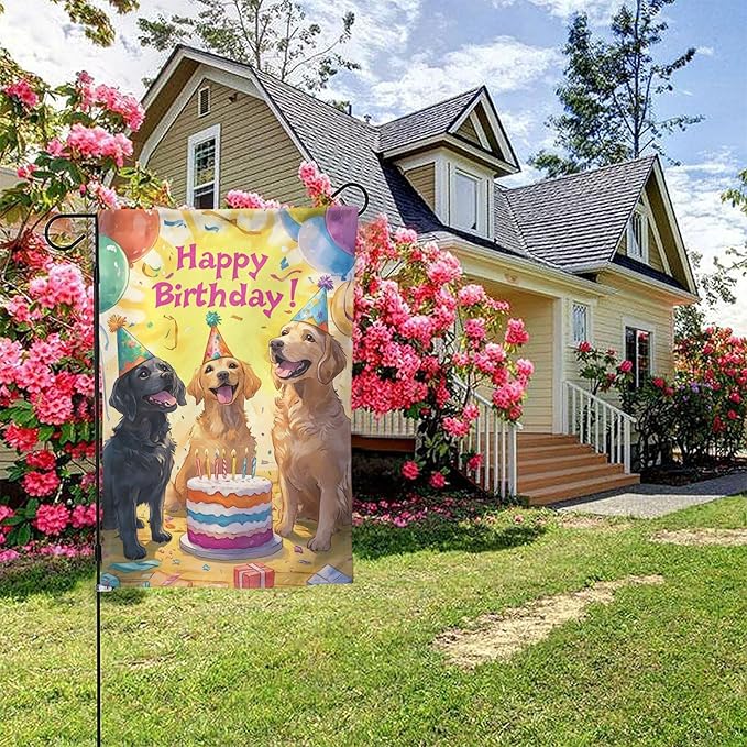 Birthday Dog Garden Flag Vertical Double Sided Outdoor Yard Flags 12.5x18 Inch Burlap Banners Vertical Double Sided for Outdoor Decor Lawn