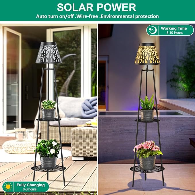 MXwcy 2 Pack Metal Solar Floor Lights Outdoor with Plant Stands, 45.5'' Solar Powered Street Lights, for Garden Yard Pathway Driveway Porch