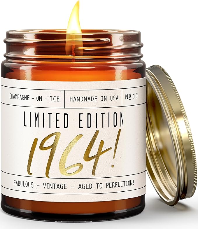 62nd Birthday Gifts for Women - 'Limited Edition 1964' Soy Candle, w/Champagne on Ice I 62nd Birthday Gift for Her Ideas I 9oz Reusable Jar, 50Hr Burn, Made in USA