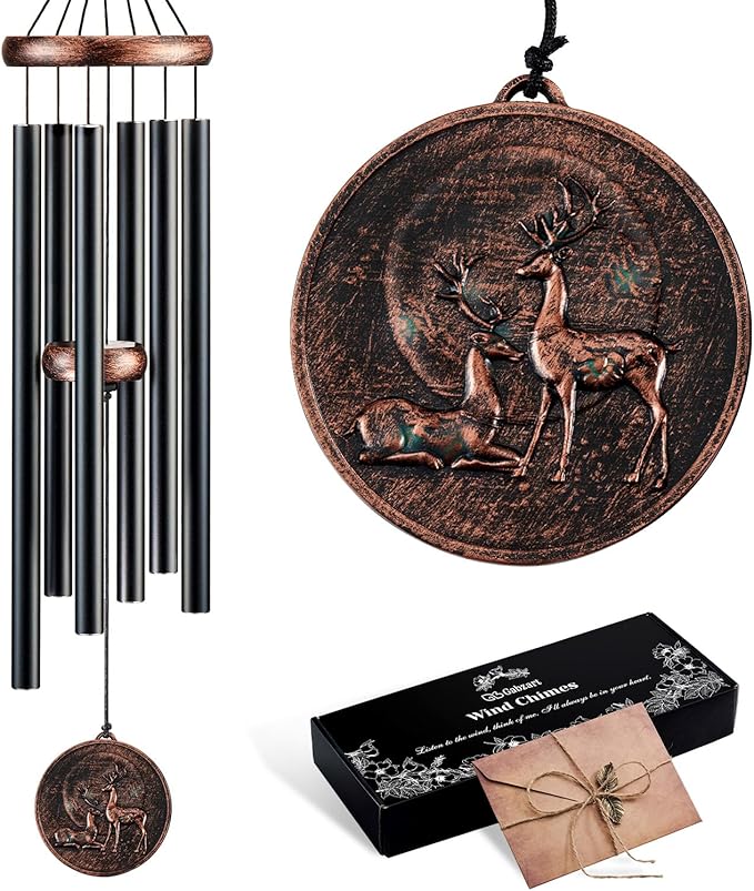 Gabzart Wind Chimes for Outside, Vintage Deer Deep Tone Wind Chime Outdoor Clearance, Patio Porch Balcony Decoration, Garden Hanging Decor for Women Mom Grandma (32" Deer)