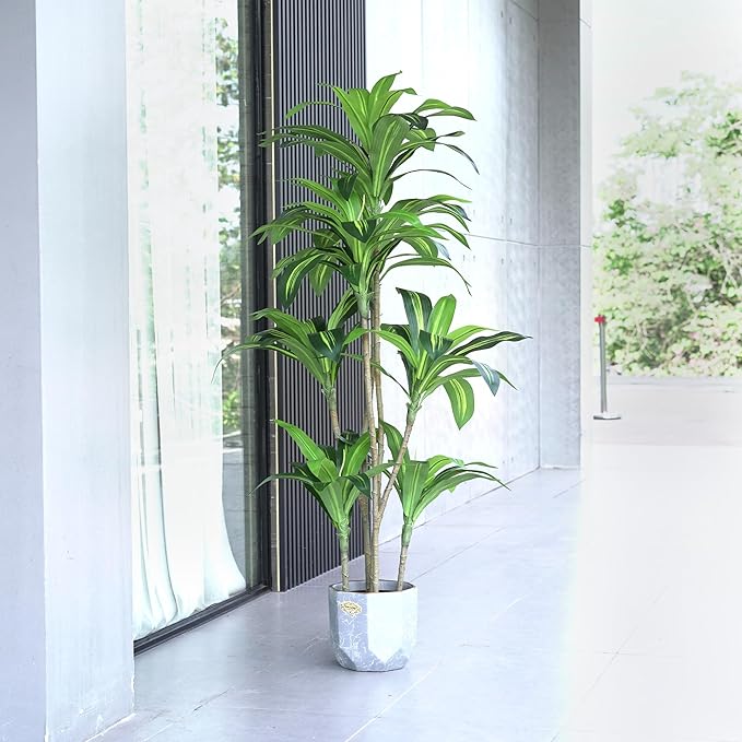 Waoops Artificial Plants 5.3Ft Dracaena Fragrans Faux Trees with 7 Heads Fake Tree for Home Decor Indoor or Outdoor Office Decoration Housewarming Gift