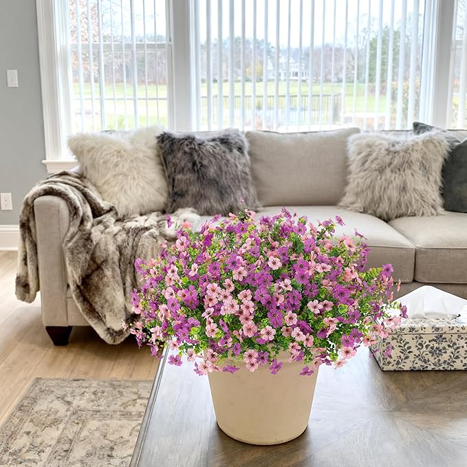 INXUGAO Artificial Fake Flowers Plants for Outdoor Spring Summer Decor, 12 Bundles Faux Silk Flowers for Outdoor Outside Planter Colorful Daisy UV Resistant Look Real for Front Door Porch Patio Yard