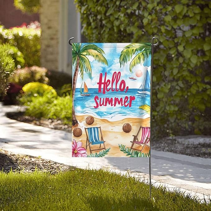 Beach Time Garden Flag 12x18 Inch Double Sided All-Weather Polyester Outdoor Flag For Patio Lawn Yard And Garden Welcome Decor