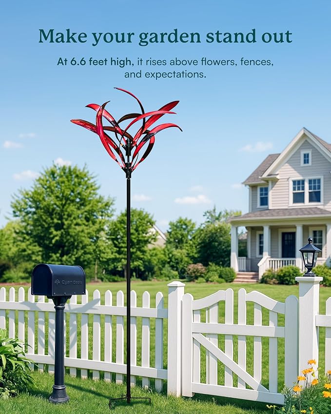 Cyan Oasis 82 inch Wind Spinners Outdoor - Extra Large Metal Wind Sculptures & Spinner with Stake, Big Clearance Windmills for The Yard and Garden, Tall Yard Art Decor-Burgundy Red