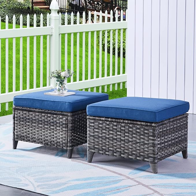 HUMMUH 4 Pieces Patio Bistro Set Wicker Patio Chairs Set of 2 with Ottomans Rattan Outdoor Furniture Conversation Set for Yard,Garden,Porch…