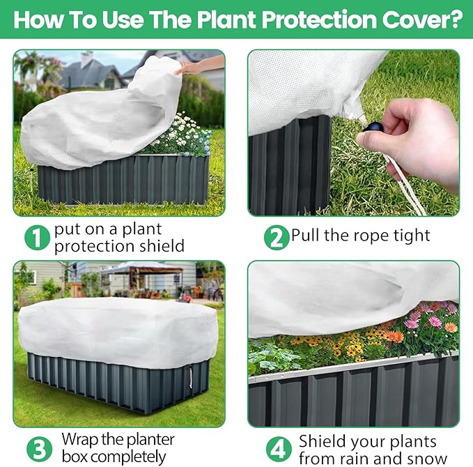 Plant Covers Freeze Protection, 2 Pack 8.1 x 4 x 1.6 ft Rectangular Raised Garden Bed Cover with Drawstring, 2.47oz/yd² Large Garden Box Frost Blankets Reusable Frost Cloth for Winter Outdoor Plants