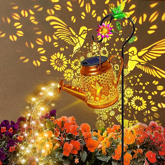 Solar Watering Can Lights, Hummingbird Hanging Lanterns Outdoor, Birthday Gifts for Christmas Mom Women Grandma , Waterproof Solar Lights Garden Decor for Outside Yard Art Patio Porch Lawn Backyard