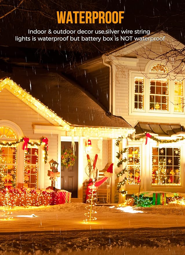 2 Pack 10 Ft Battery Operated Fairy Lights, 120LEDs Firecracker String Lights, Silver Wire Starry Firefly Light for Bedroom Home Weeding DIY Wreath Indoor Outdoor Christmas Decorations, Warm White