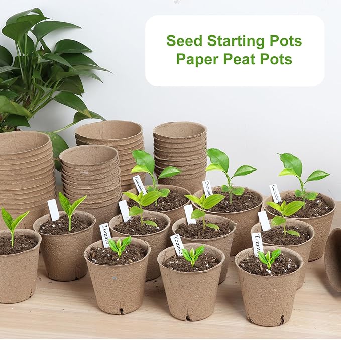 ModaSin 65 Pcs Organic Peat Pots, 3.15 Inch Nursery Pot, Round Plant Seedling Pots with Drainage Holes, Small Seed Starting Starter Tray Bulk, Garden Germination Container with 65 Planting Labels