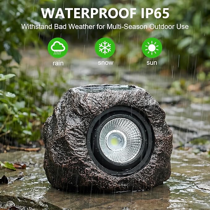 Solar Garden Rock Lights Outdoor - IP65 LED Waterproof Solar Spotlight, Solar Powered Landscape Path Decorative Garden Stone Lights for Pathway, Walkway, Yard, Patio (4 Pack)