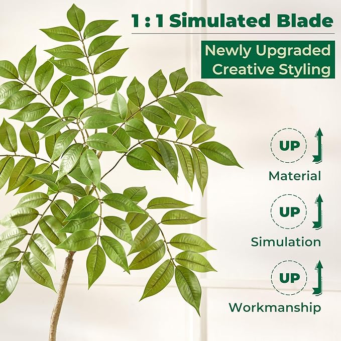 FloraFairy 6.5FT Artificial Sumac Tree with White Pot, Tall Faux Plants Indoor, Large Fake Tree with Nearly Natural Silk Plant (Real Touch), for Home, Office, Living Room, Patio, Lobby Decor