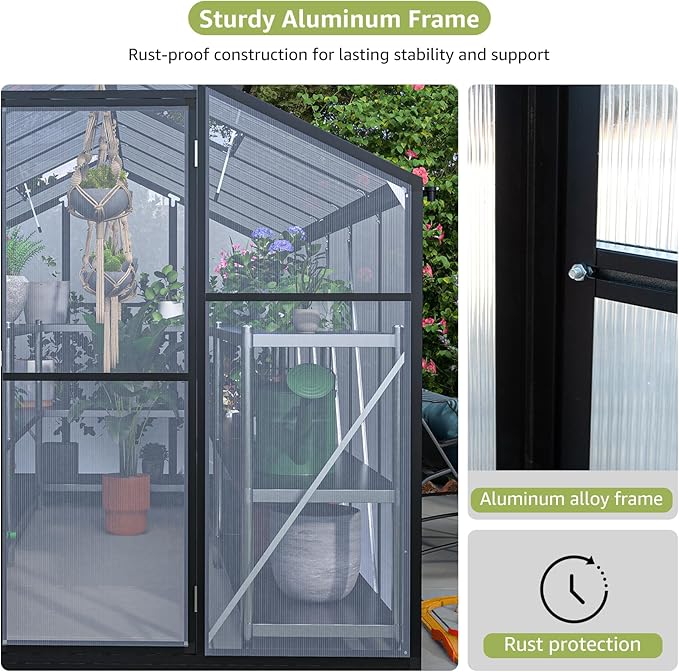 6x12 Ft Greenhouses for Outdoors, UV-Coated Polycarbonate Panels and Aluminium Green Houses for Outside, 2 Roof Vents, Invernaderos para Plantas Exterior, Walk-in Greenhouse Kit for Backyard, Lawn