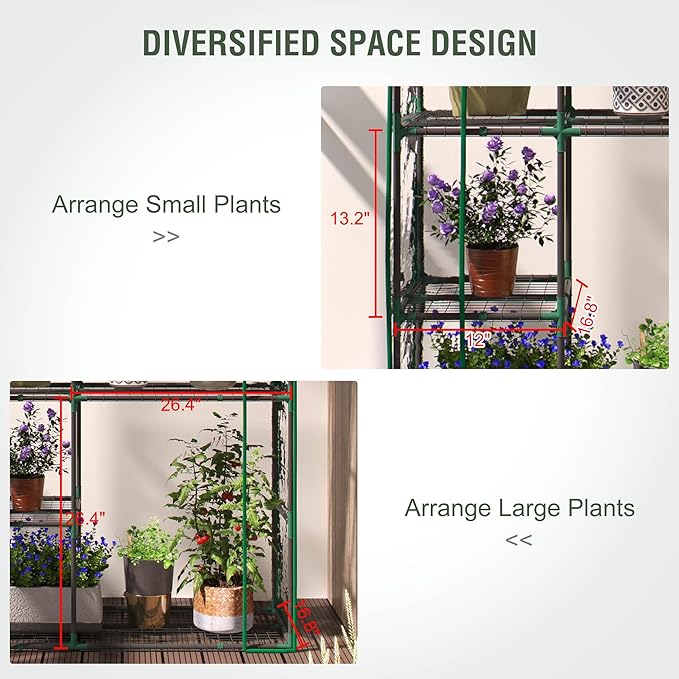 Mini Greenhouse for Outdoors, Portable Small Greenhouse 4-Tiers for Indoor, 38"x17"x62" Green House with PVC Cover