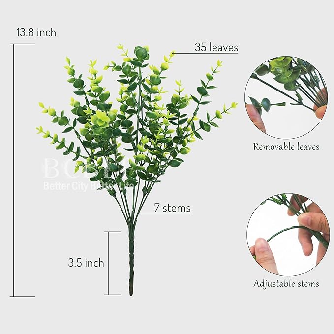 BCBLF Artificial Flowers for Outdoors, 12 Bundles UV Resistant Realistic Faux Plants for Outside Porch Planter, Spring Summer Home Garden Decoration, Green