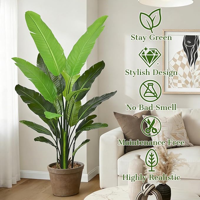 Bird of Paradise Plant Artificial 6FT - Tall Faux Plants Indoor with 13 Lifelike Leaves Trunks, 72" Large Fake Tropical Floor Plant for Home Office Living Room Bedroom Indoor Decor