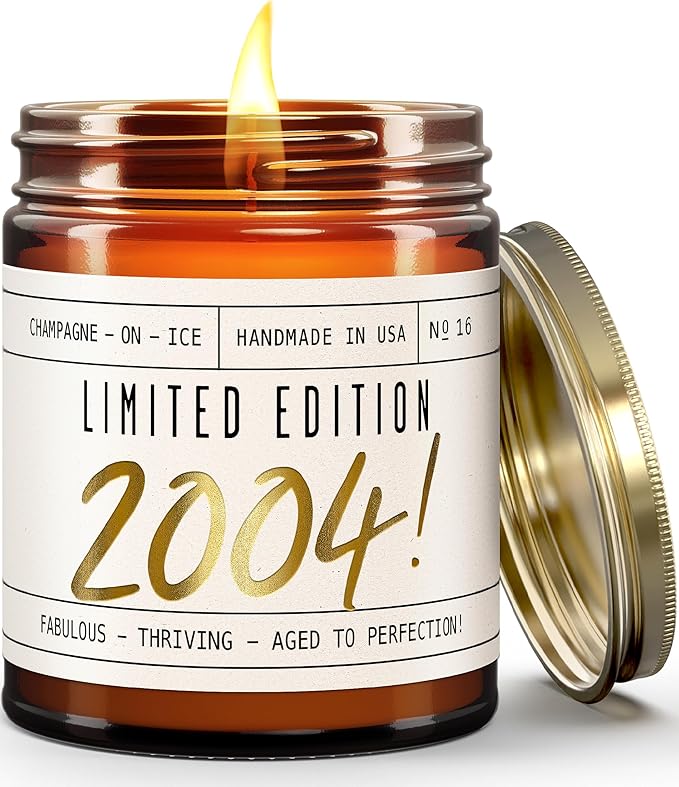 22nd Birthday Gifts for Women - 'Limited Edition 2004' Soy Candle, w/Champagne on Ice I 2004 22 Birthday Gift for Her Ideas I 9oz Reusable Jar, 50Hr Burn, Made in USA