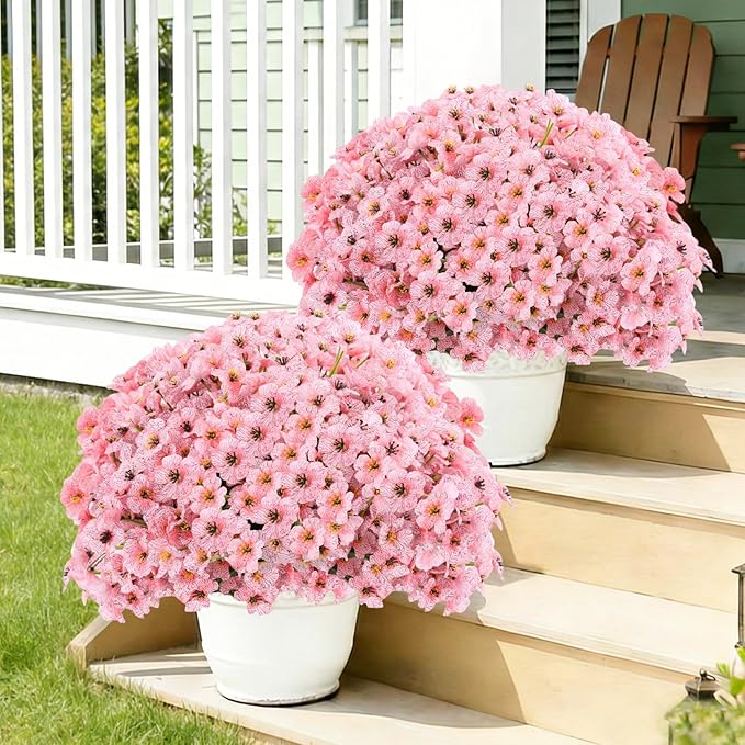22 Pack Artificial Flowers Outdoor, Faux Flowers UV Resistant with Plastic Plants, Faux Silk Flowers for Outdoors Outside Front Porch Hanging Planter Window Box Garden Decoration(Pink)