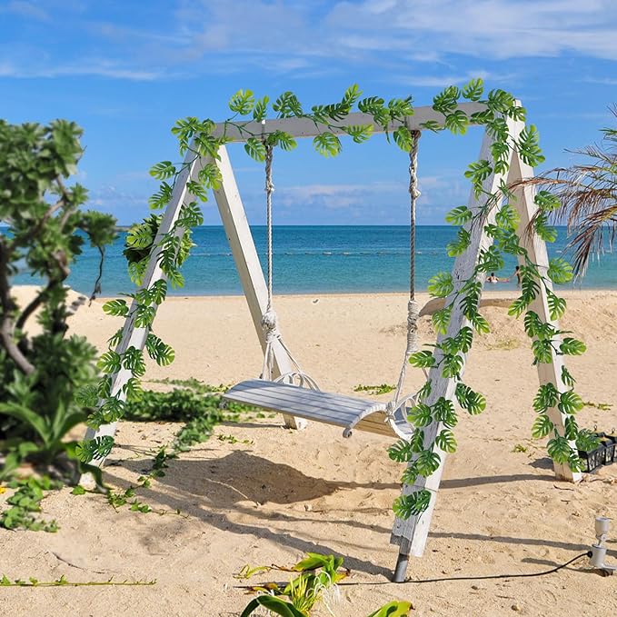 Dolicer 6Pcs Artificial Vines Greenery Garland, 5.6Ft Fake Hanging Greenery Plants Monstera Leaf Vines Tropical Palm Leaves Garland for Home Garden Porch Patio Hawaiian Party Indoor Outdoor Decor