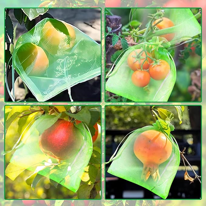 200 Pcs Fruit Protection Bags 7''x9'' Fruit Netting Bags with Drawstring Fruit Bags for Fruit Trees, Fruit Protect Bags Vegetable Fruit Net Fruit Cover Mesh Bag for Protecting Fruits(Green,7 x 9 Inch)