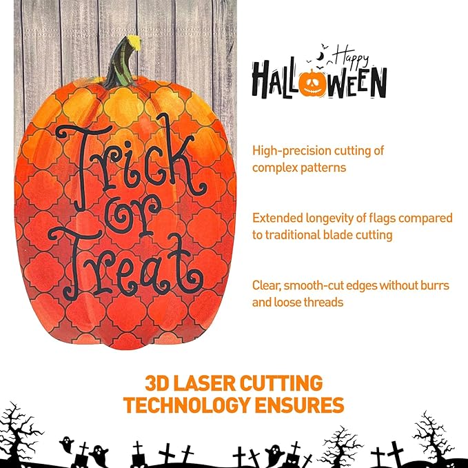 3D Halloween Trick or Treat Pumpkin Blackout Garden Flag ,Vertical Double Sided 12×18 Inch Retro Rhombus Pumpkin Yard Lawn Porch Flag ,Halloween Decorations Outdoor, Rustic Farmhouse Decor