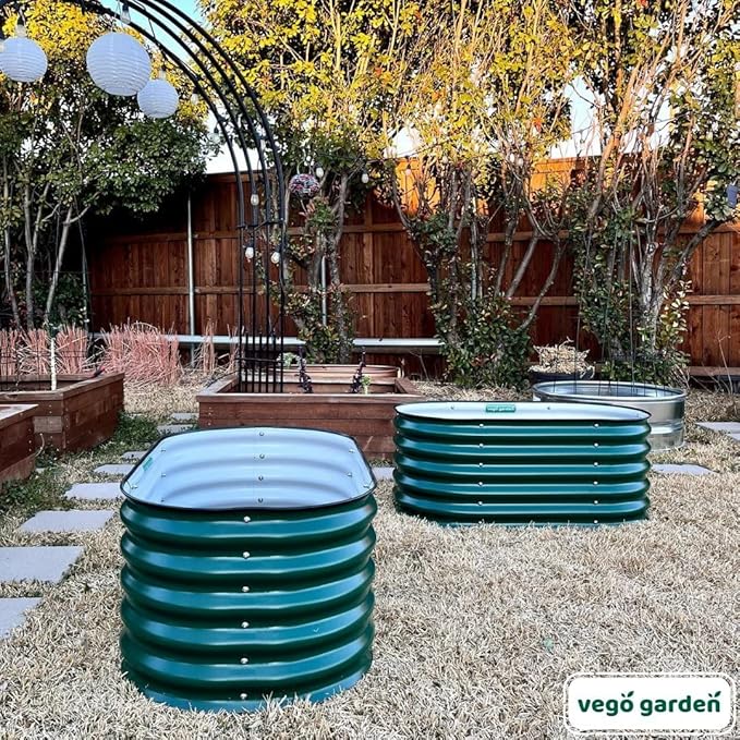 17" Tall Kids First Garden Bed 24" x 42" Raised Planter Box Outdoor Metal Galvanized Gardening Bed for Vegetables Herb & Flower, British Green