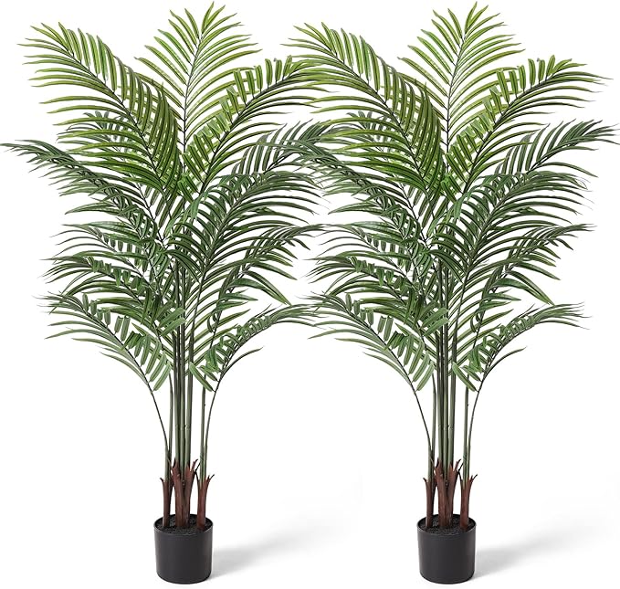 Artificial Areca Palm Plant 5Ft Fake Tropical Palm Tree, Perfect Faux Dypsis Lutescens Plants in Pot for Indoor Outdoor House Home Office Garden Modern Decoration Housewarming Gift,2Pcs
