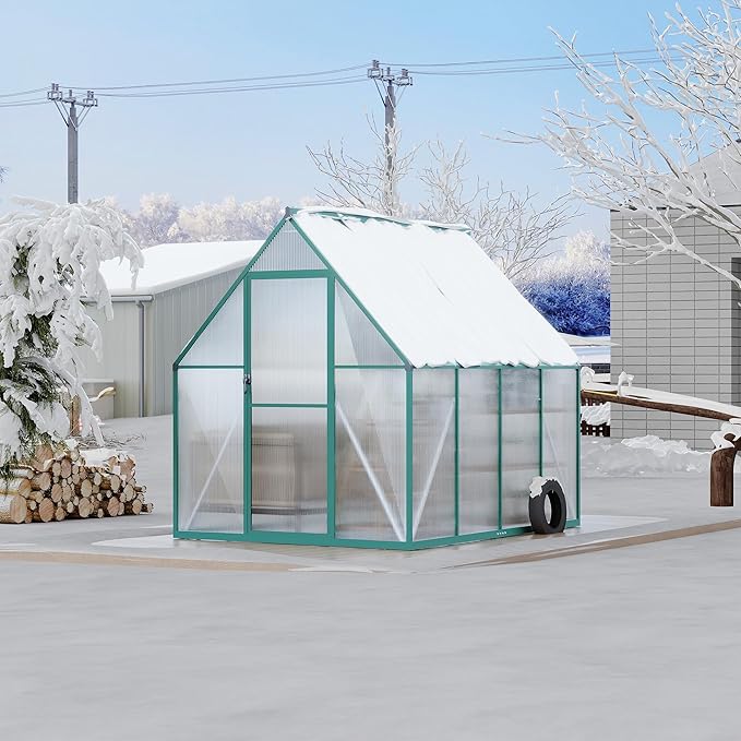 Polycarbonate Greenhouse for Outdoors, Large Walk-InGreenhouse with Quick Setup Structure and Roof Vent, Greenhouse with Ventilation