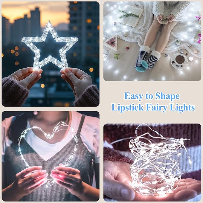 66FT(33 * 2) Rechargeable String Lights Battery Operated, Battery Powered Copper Wire Fairy Lights with Timer, LED Twinkle Lights for Bedroom, Christmas, Wedding, Centerpiece Table Decor Cool White