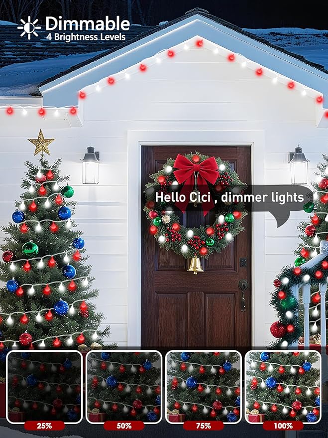 2026 New Connectable 43FT Smart Voice Controlled String Lights Indoor Outdoor | 100LED Red and White Globe Fairy Lights with Remote, 12 Modes Waterproof Hanging Light for Bedroom Classroom Decor
