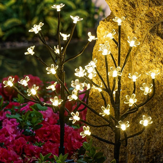 IUEECEN Solar Garden Lights Waterproof, Sola Lights Outdoor Decorative 4Pack,80Led Solar Powered Flowers Garden Decor,Fairy Lights for Yard,Pathway,Outside Decorations,Gardening Gifts for Women Mom