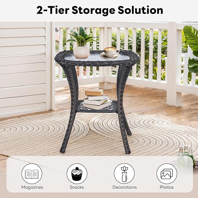 Belord Outdoor Furniture Set Patio Wicker Chairs, 3 Peices Porch Rattan Furniture with Side Table, Deep Seating Patio Bistro Chair Sets (Beige Cushion)