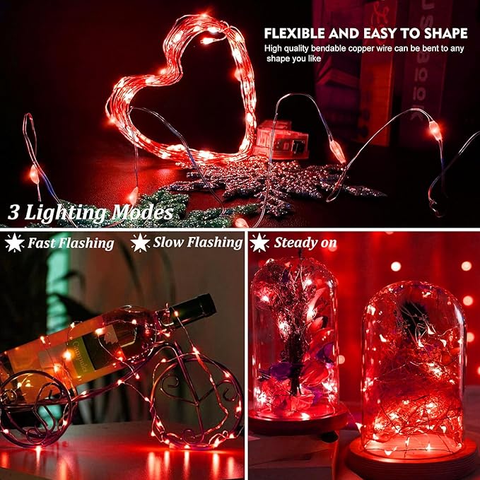 AIKEI 12 Pack LED Fairy Lights Battery Operated, Red Mini String Lights Waterproof 7 Feet 20 Led Twinkle Lights for Valentine's Day Decor Wedding Party Bedroom Halloween Christmas Decoration