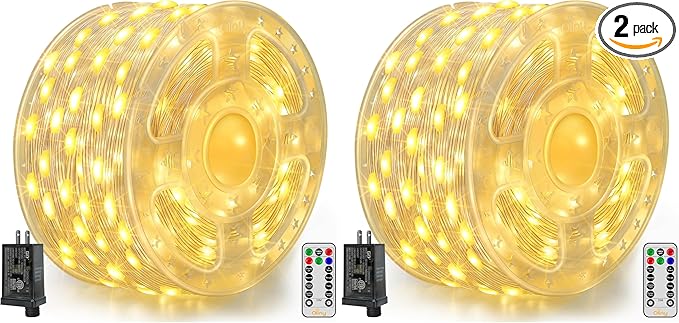 Ollny Christmas Lights Warm White, 600LED 197FT Christmas Tree Lights IP67 Waterproof, Plug in Fairy Lights with Remote 8 Modes Timer, Xmas Light for Outdoor Indoor House Holiday Decor (Pack of 2)