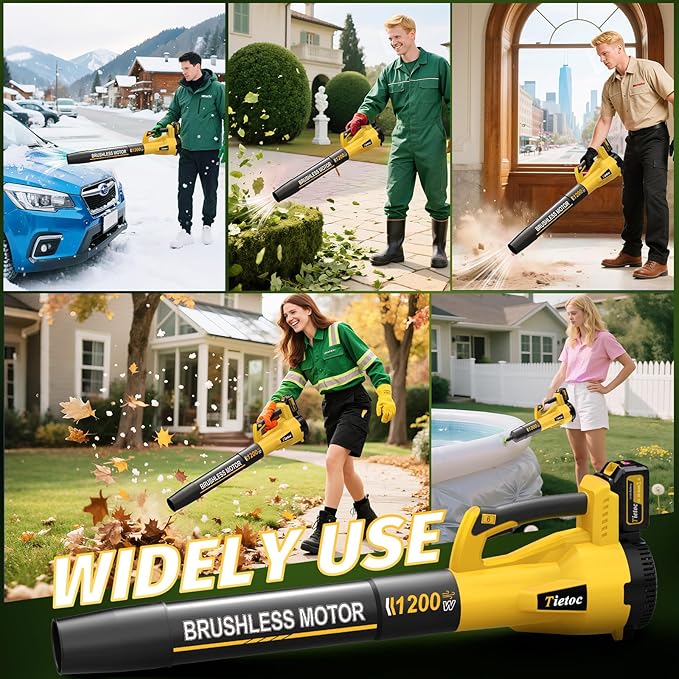 Leaf Blower Cordless with 2×5.0Ah Battery and Fast Charger,1200W Handheld Blower for Lawn Care,6 Speed Powerful Electric Leaf Blower for Snow Removal,Patio,Dust,Car Blowing Water