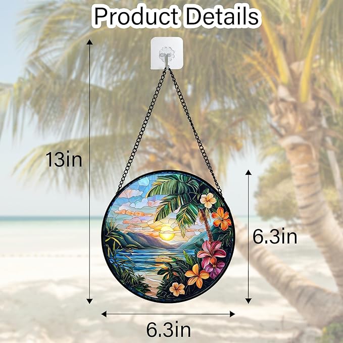DASTOLL Stained Glass Window Hanging, Colorful Landscape Suncatcher for Doors Home Sun Catchers Decoration and Christmas, Mother's Day Birthday Gifts for Women, Men, and Mom 6.3 in