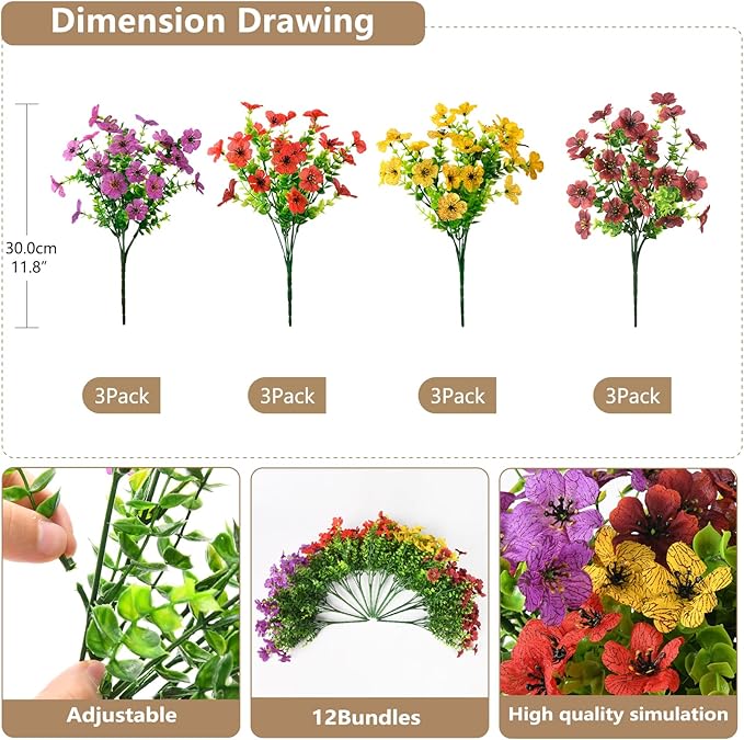 ZFProcess Artificial Flowers Faux Plants Outdoor Fake Flowers Spring Decor,12 Bundles Outdoor Flower Plastic Plant Colorful Daisy UV Resistant for Porch Patio Yard Garden Pot Planters
