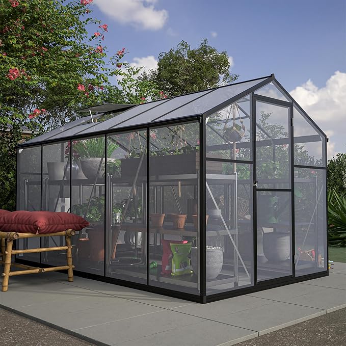 6x10 Ft Greenhouses for Outdoors, UV-Coated Polycarbonate Panels and Aluminium Green Houses for Outside, 2 Roof Vents, Invernaderos para Plantas Exterior, Walk-in Greenhouse Kit for Backyard, Lawn