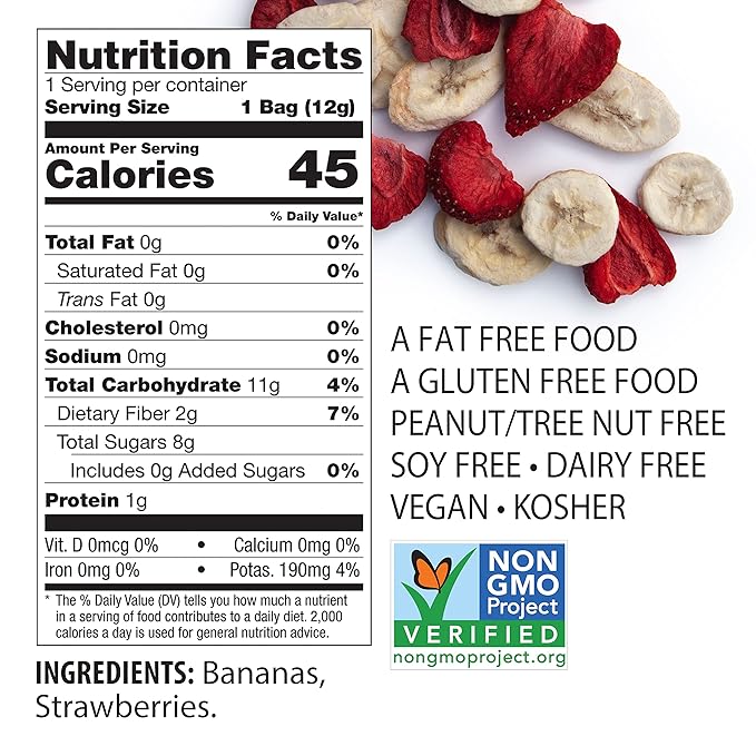 Brothers All Natural Freeze Dried Fruit Crisps, Banana Strawberry, 0.42 Oz (Pack of 24), Made with 100% Fruit, Gluten Free, Soy Free, Vegan, Healthy Snack, Lunch Box Ready