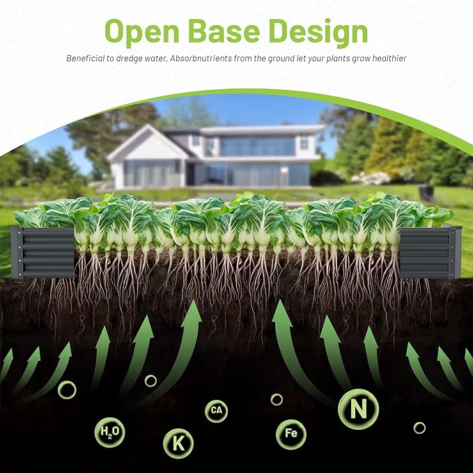 2PCS 8x2x1FT Galvanized Raised Garden Bed Kit, Galvanized Planter Raised Garden Boxes Outdoor, Large Metal Raised Garden Beds for Vegetables-Grey