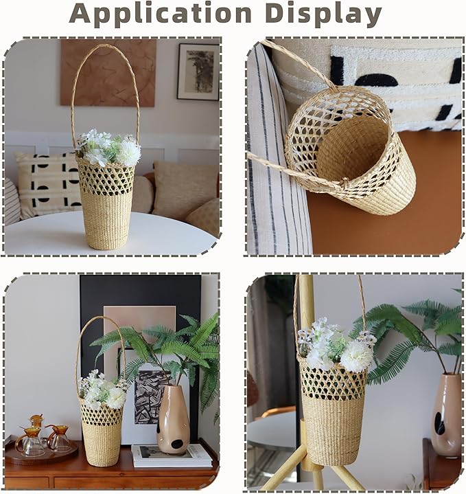 GYASVWU Straw Woven Hanging Basket, Rustic Flower Girl Baskets, Front Door Basket for Flowers,Wicker Flower Baskets for Home Decor, Wedding, Garden, Farmhouse, Gift (Original)