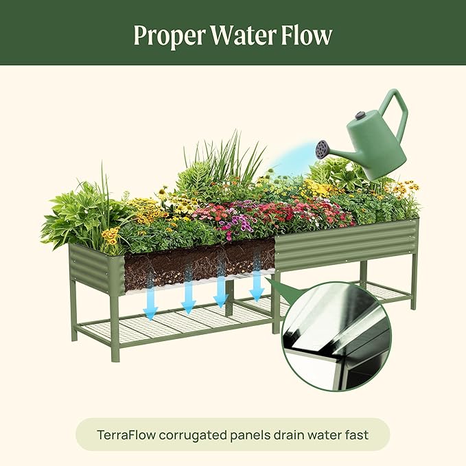Rolling Elevated Raised Garden Bed - Jumbo Series, 2.5' x 10' Outdoor Planters Boxes with Legs & Storage Rack for Patio, 2000+ Lbs Weight Capacity, Raised Beds for Gardening Herbs Flowers, Modern Gray