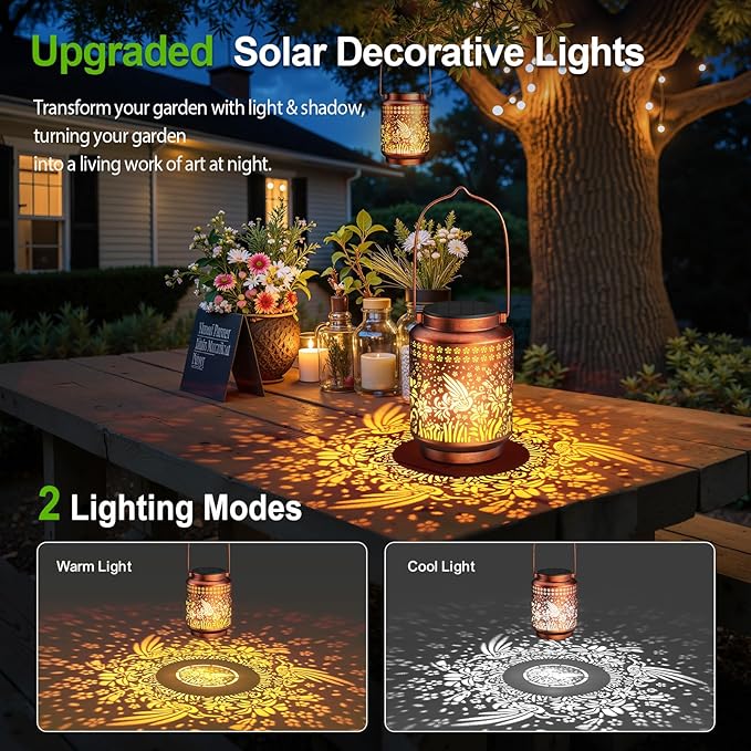 KOOPER 2 Pack Solar Lanterns Outdoor Waterproof Birthday Gifts for Women Mom Grandma, Upgraded Hummingbird Hanging Solar Lantern Lights Outdoor, 2 Modes Metal Outdoor Decoration for Yard, Patio
