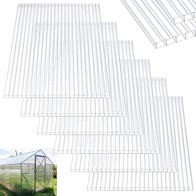 Tatuo 12 Pack 6' X 2' X 0.24'' Polycarbonate Greenhouse Panels Polycarbonate Sheets Twin-Wall Roof Panels Waterproof UV Protected Clear Corrugated Plastic Roofing for Greenhouse Replacement